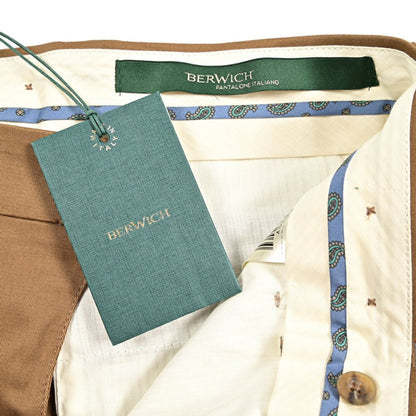 BERWICH "BARBER LONG" ストレッチコットン ツータックパンツ ブラウン(khaki) 46 | GUARDAROBA MILANO OFFICIAL STORE