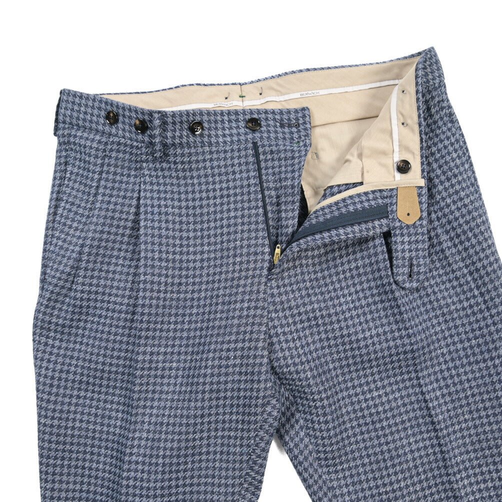BERWICH “BARBER LONG” コットン混リネン ツータックパンツ ネイビー(blue) 46 | GUARDAROBA MILANO OFFICIAL STORE