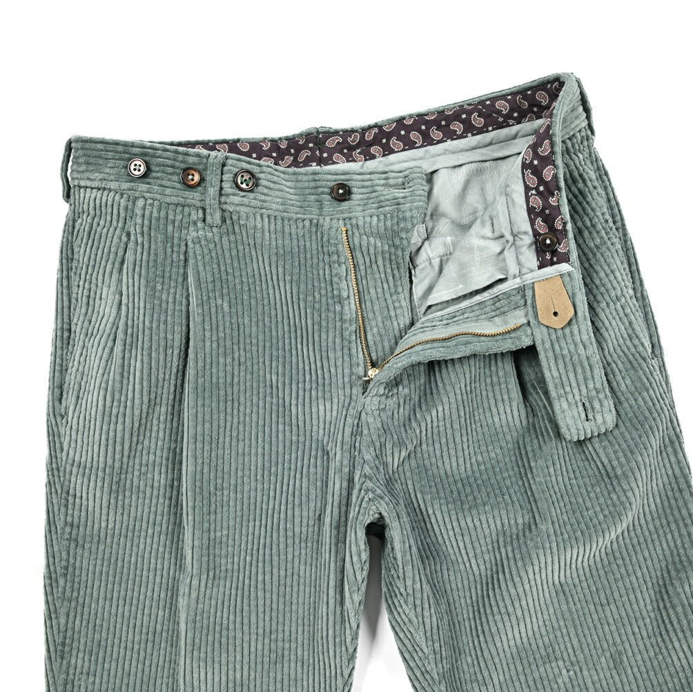 BERWICH “BARBER LONG - GD” コットン100% 太畝コーデュロイツータックパンツ グリーン(ds1471) 44 | GUARDAROBA MILANO OFFICIAL STORE