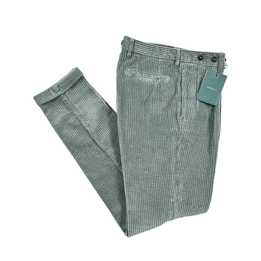 BERWICH “BARBER LONG - GD” コットン100% 太畝コーデュロイツータックパンツ グリーン(ds1471) 44 | GUARDAROBA MILANO OFFICIAL STORE