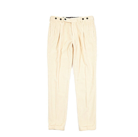 BERWICH “BARBER LONG - GD” コットン100% 太畝コーデュロイツータックパンツ ホワイト(ds800) 44 | GUARDAROBA MILANO OFFICIAL STORE