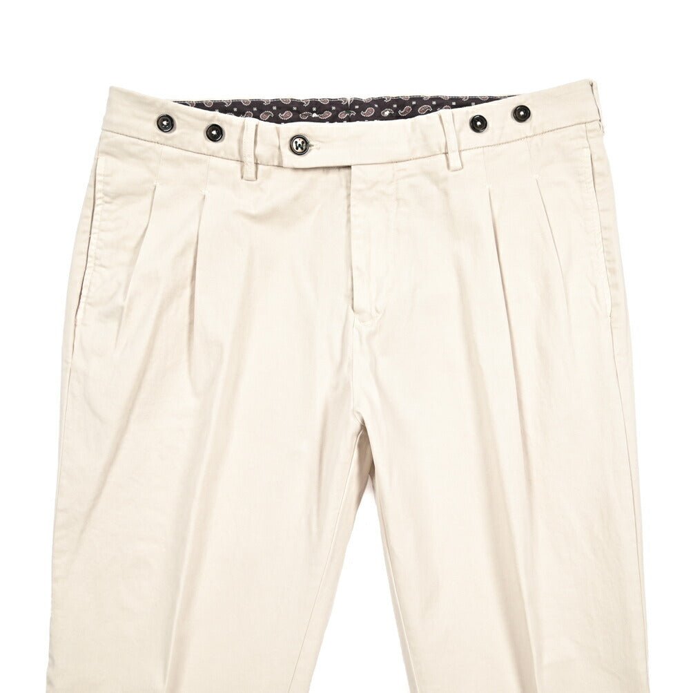 BERWICH “BARBER LONG - GD” ストレッチコットン ツータックパンツ オフホワイト(latte802) 48 | GUARDAROBA MILANO OFFICIAL STORE