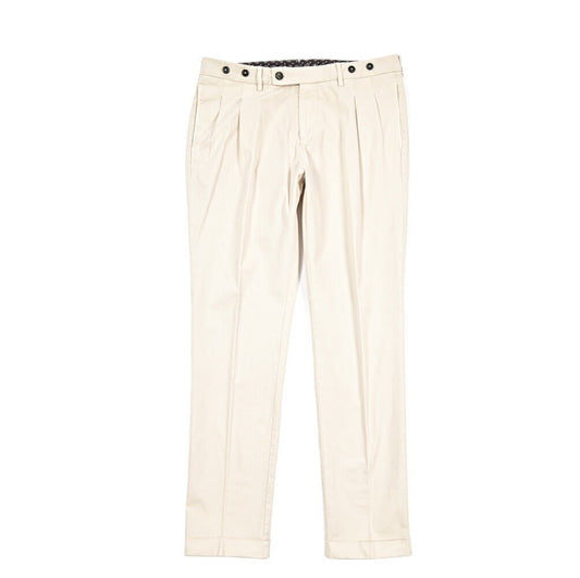 BERWICH “BARBER LONG - GD” ストレッチコットン ツータックパンツ オフホワイト(latte802) 48 | GUARDAROBA MILANO OFFICIAL STORE