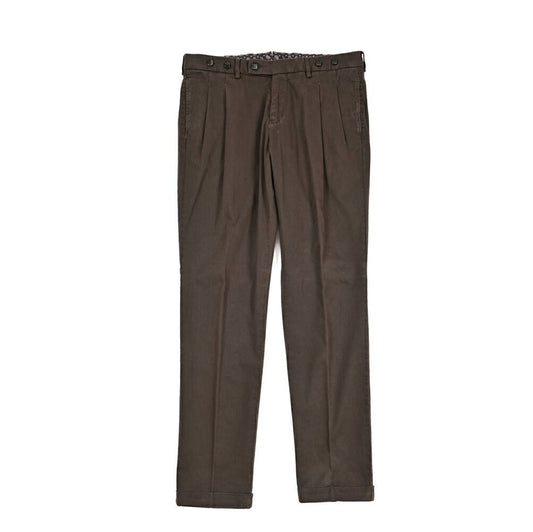 BERWICH “BARBER LONG - GD” ストレッチコットン ツータックパンツ ブラウン(moro1432) 50 | GUARDAROBA MILANO OFFICIAL STORE