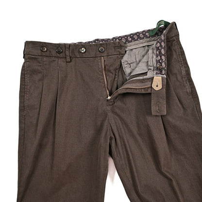 BERWICH “BARBER LONG - GD” ストレッチコットン ツータックパンツ ブラウン(moro1432) 50 | GUARDAROBA MILANO OFFICIAL STORE