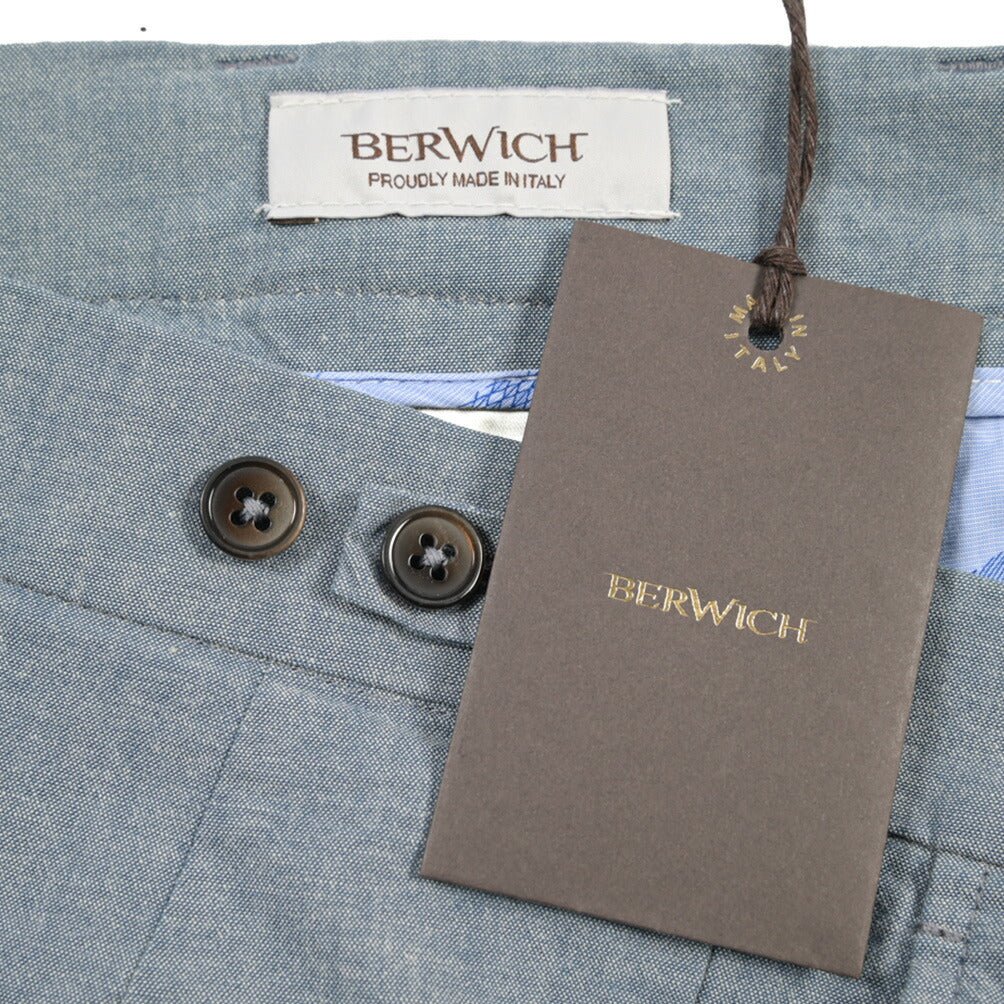 BERWICH “BERMUDA 1P-GD” ストレッチコットン ワンタックショーツ ブルー(indigo) 46 | GUARDAROBA MILANO OFFICIAL STORE