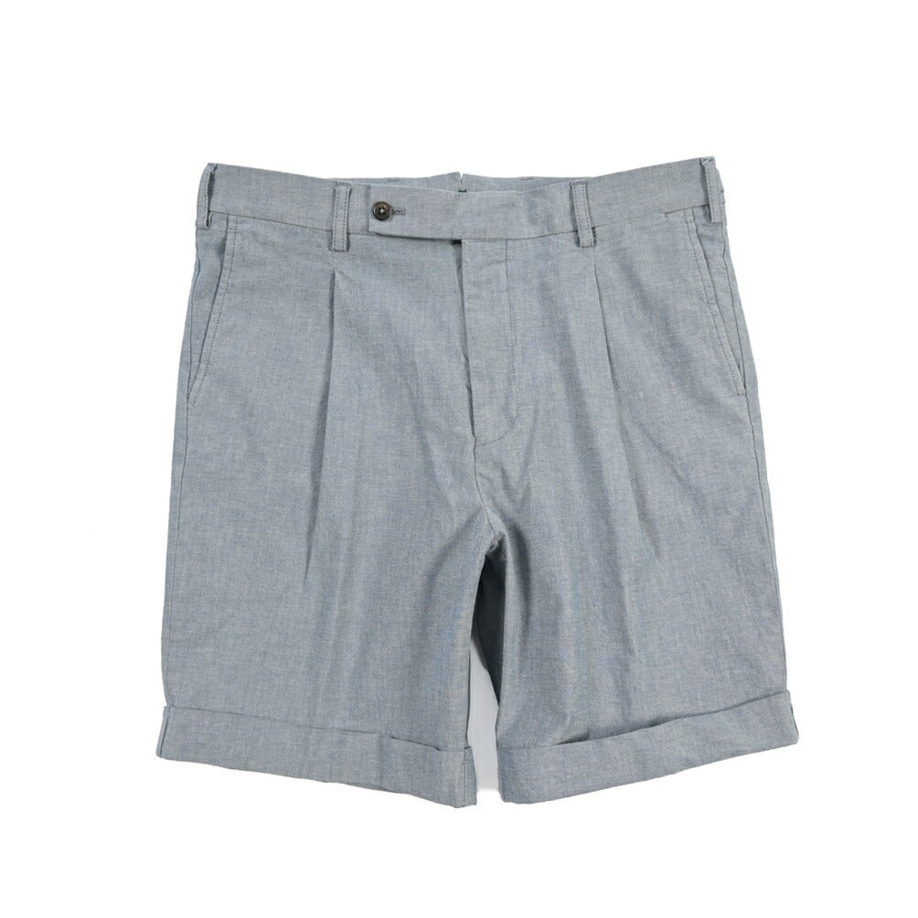 BERWICH “BERMUDA 1P-GD” ストレッチコットン ワンタックショーツ ブルー(indigo) 46 | GUARDAROBA MILANO OFFICIAL STORE