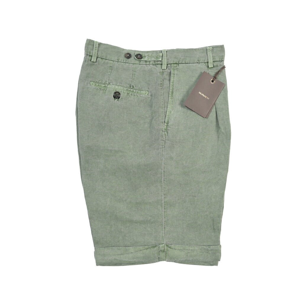 BERWICH “BERMUDA 1P-GD” リヨセル混リネン ワンタックショーツ グリーン(slav164) 48 | GUARDAROBA MILANO OFFICIAL STORE