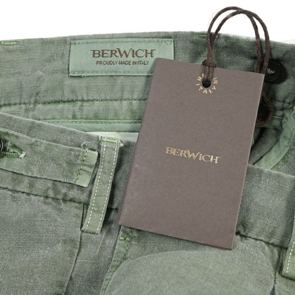 BERWICH “BERMUDA 1P-GD” リヨセル混リネン ワンタックショーツ グリーン(slav164) 48 | GUARDAROBA MILANO OFFICIAL STORE