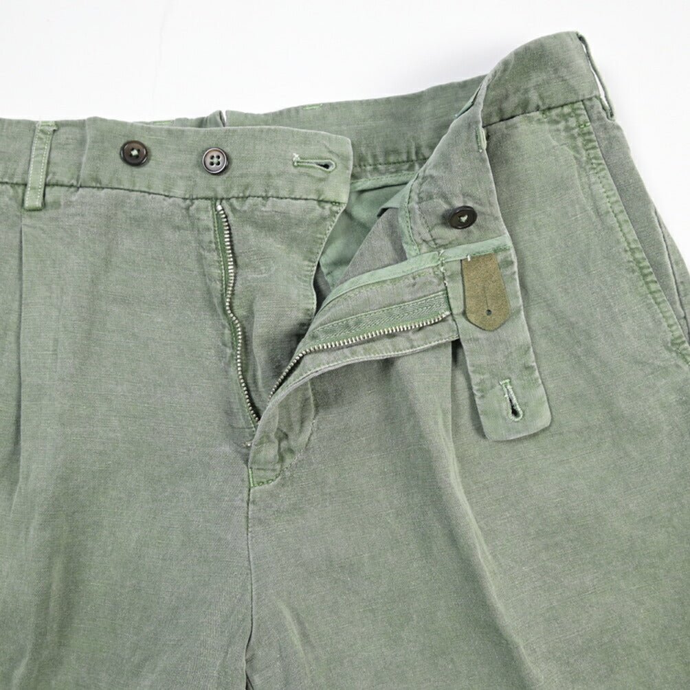BERWICH “BERMUDA 1P-GD” リヨセル混リネン ワンタックショーツ グリーン(slav164) 48 | GUARDAROBA MILANO OFFICIAL STORE