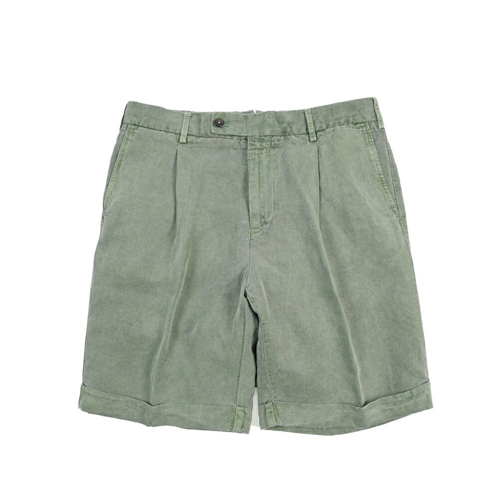BERWICH “BERMUDA 1P-GD” リヨセル混リネン ワンタックショーツ グリーン(slav164) 48 | GUARDAROBA MILANO OFFICIAL STORE