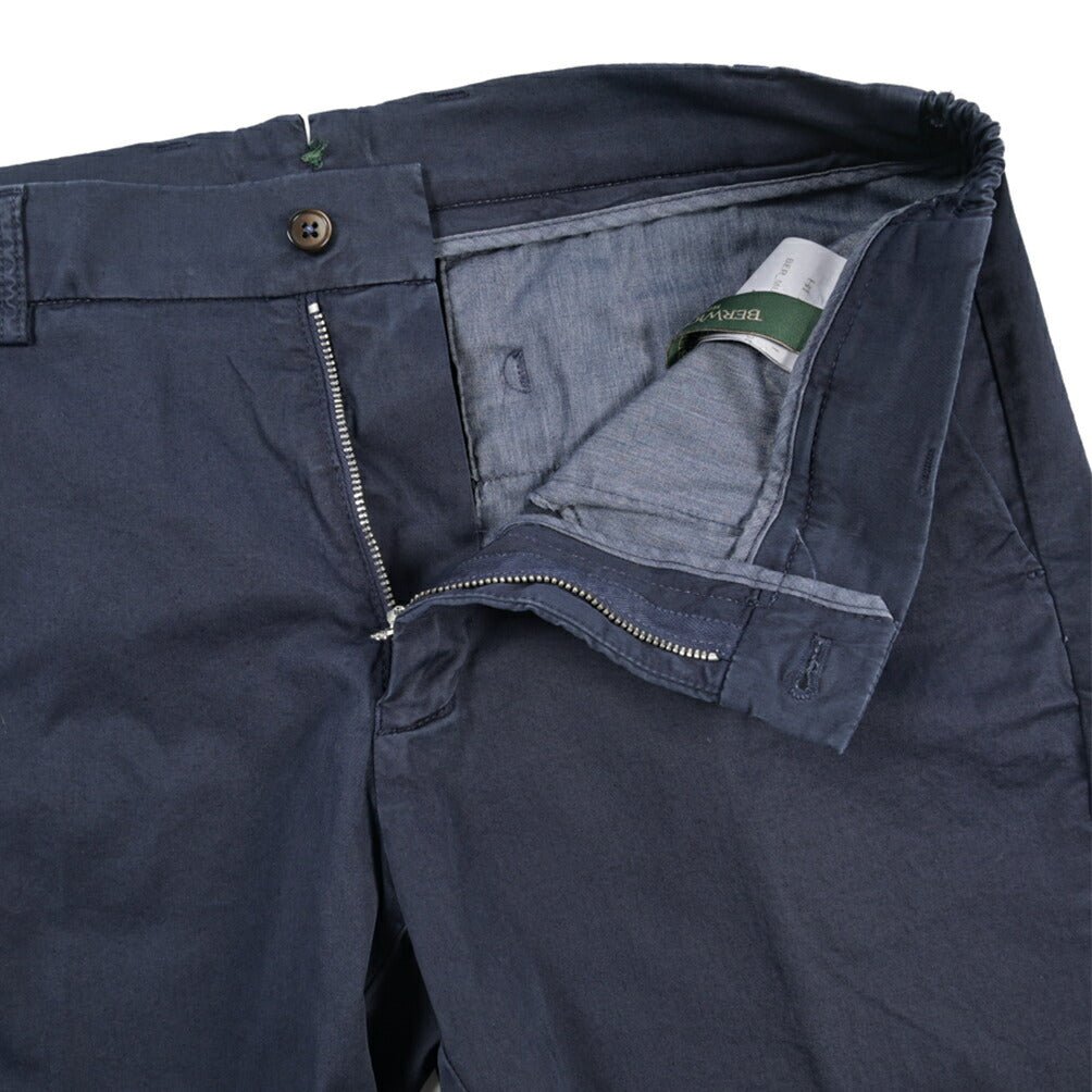 BERWICH “BERMUDA ELAX-GD” ストレッチコットン ノータックショーツ / 製品染め ネイビー(indigo339) 48 | GUARDAROBA MILANO OFFICIAL STORE