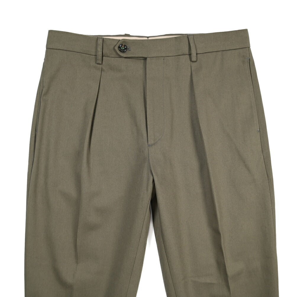 BERWICH “CHIAIA” コットン100% ワンタックパンツ カーキグリーン(army) 48 | GUARDAROBA MILANO OFFICIAL STORE