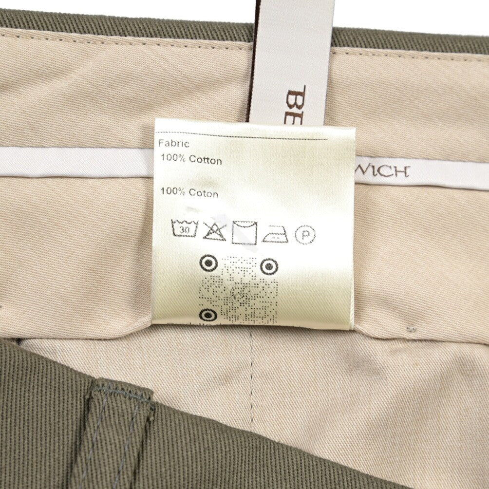 BERWICH “CHIAIA” コットン100% ワンタックパンツ カーキグリーン(army) 48 | GUARDAROBA MILANO OFFICIAL STORE