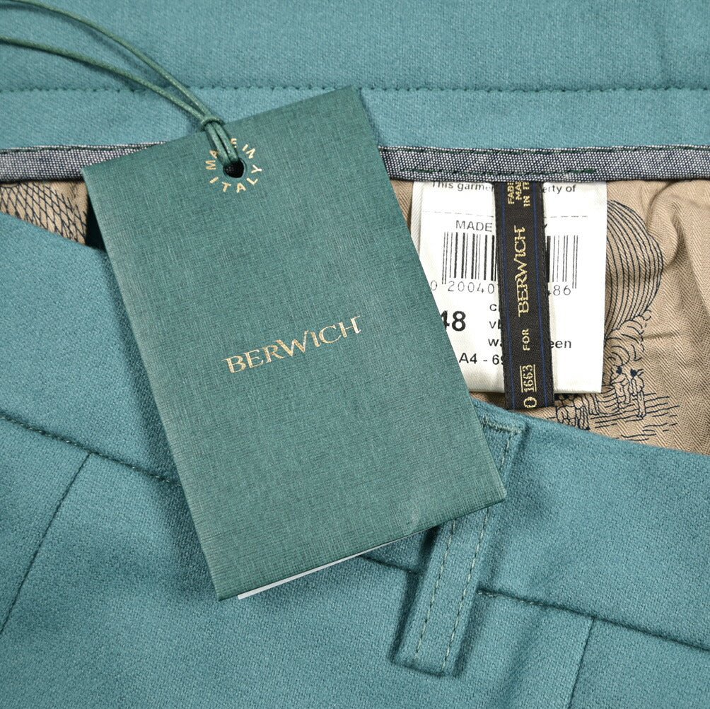 BERWICH “CHIAIA” スラックス ワンタック インプリーツ パンツ ウール100% / CANONICO製生地 グリーン(water green) 46 | GUARDAROBA MILANO OFFICIAL STORE