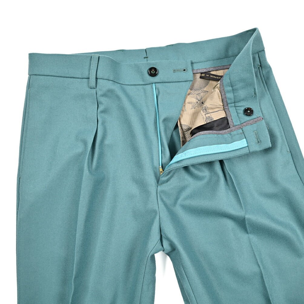 BERWICH “CHIAIA” スラックス ワンタック インプリーツ パンツ ウール100% / CANONICO製生地 グリーン(water green) 46 | GUARDAROBA MILANO OFFICIAL STORE