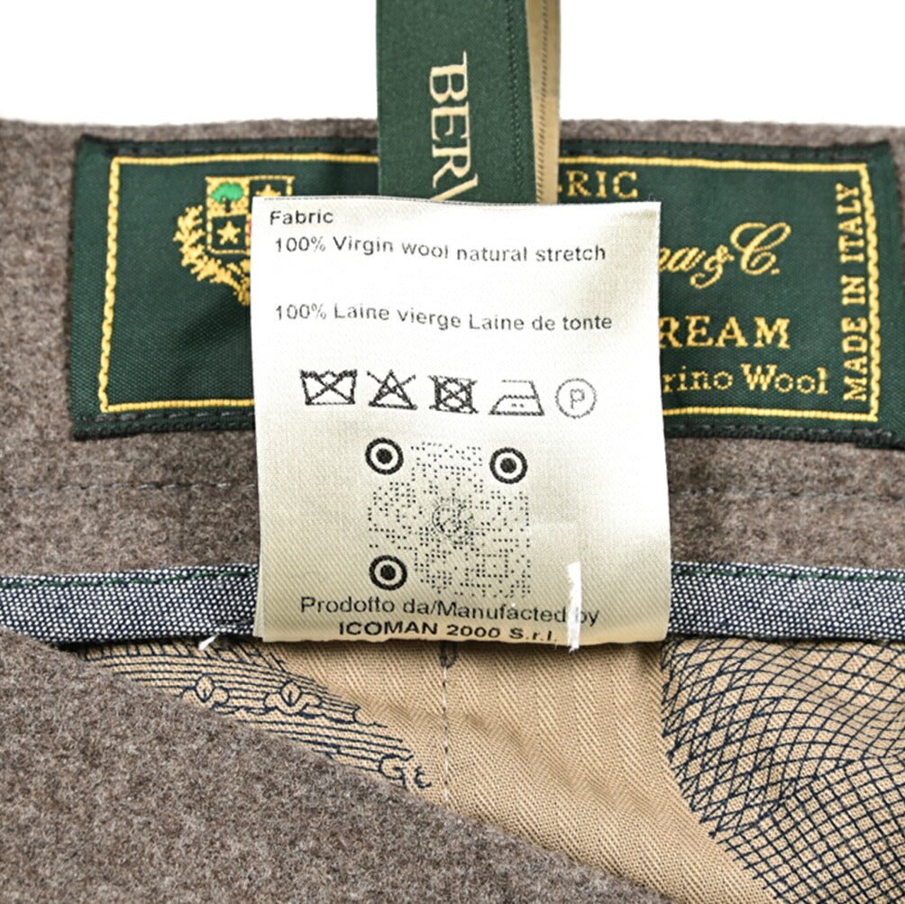 BERWICH “CHIAIA” ヴァージンウール100% ワンタックスラックス / Loro Piana製生地 (ZELANDER) グレージュ(greige) 54 | GUARDAROBA MILANO OFFICIAL STORE