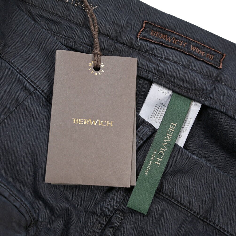 BERWICH “CHIAIA FF-GD” ストレッチコットン ノータックヘリンボーンパンツ ネイビー(old722) 50 | GUARDAROBA MILANO OFFICIAL STORE