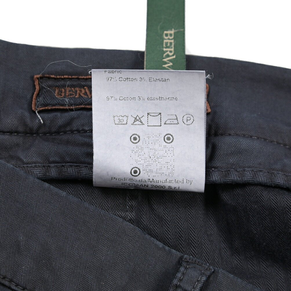BERWICH “CHIAIA FF-GD” ストレッチコットン ノータックヘリンボーンパンツ ネイビー(old722) 50 | GUARDAROBA MILANO OFFICIAL STORE