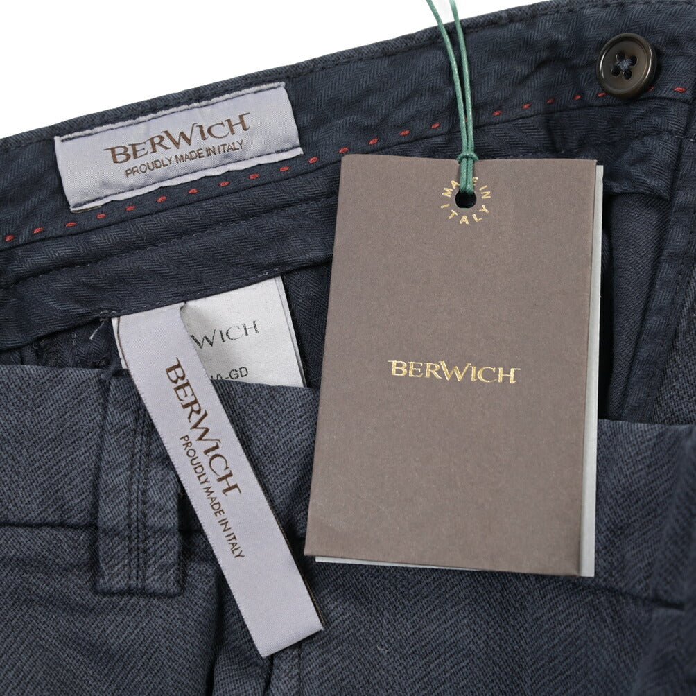 BERWICH “CHIAIA-GD” リヨセル混コットン ワンタックパンツ ネイビー(navy665) 44 | GUARDAROBA MILANO OFFICIAL STORE