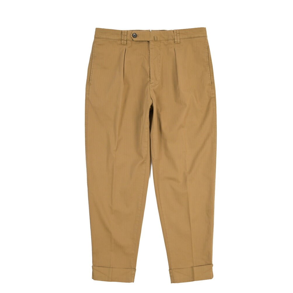 BERWICH “CHIAIA-GD” ストレッチコットン ワンタックヘリンボーンパンツ ブラウン(old280) 46 | GUARDAROBA MILANO OFFICIAL STORE