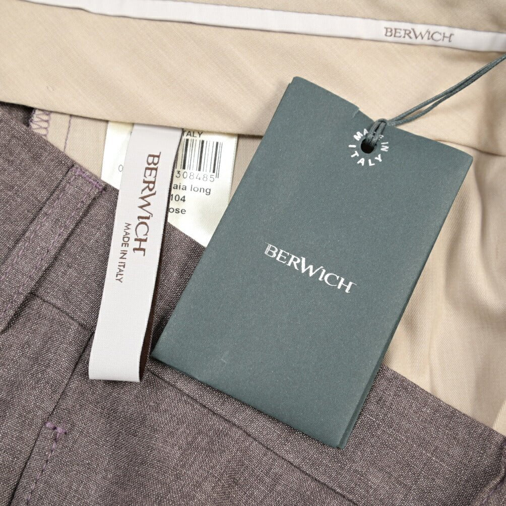 BERWICH “CHIAIA LONG” リネン100% ワンタックスラックス パープル(lt rose) 46 | GUARDAROBA MILANO OFFICIAL STORE