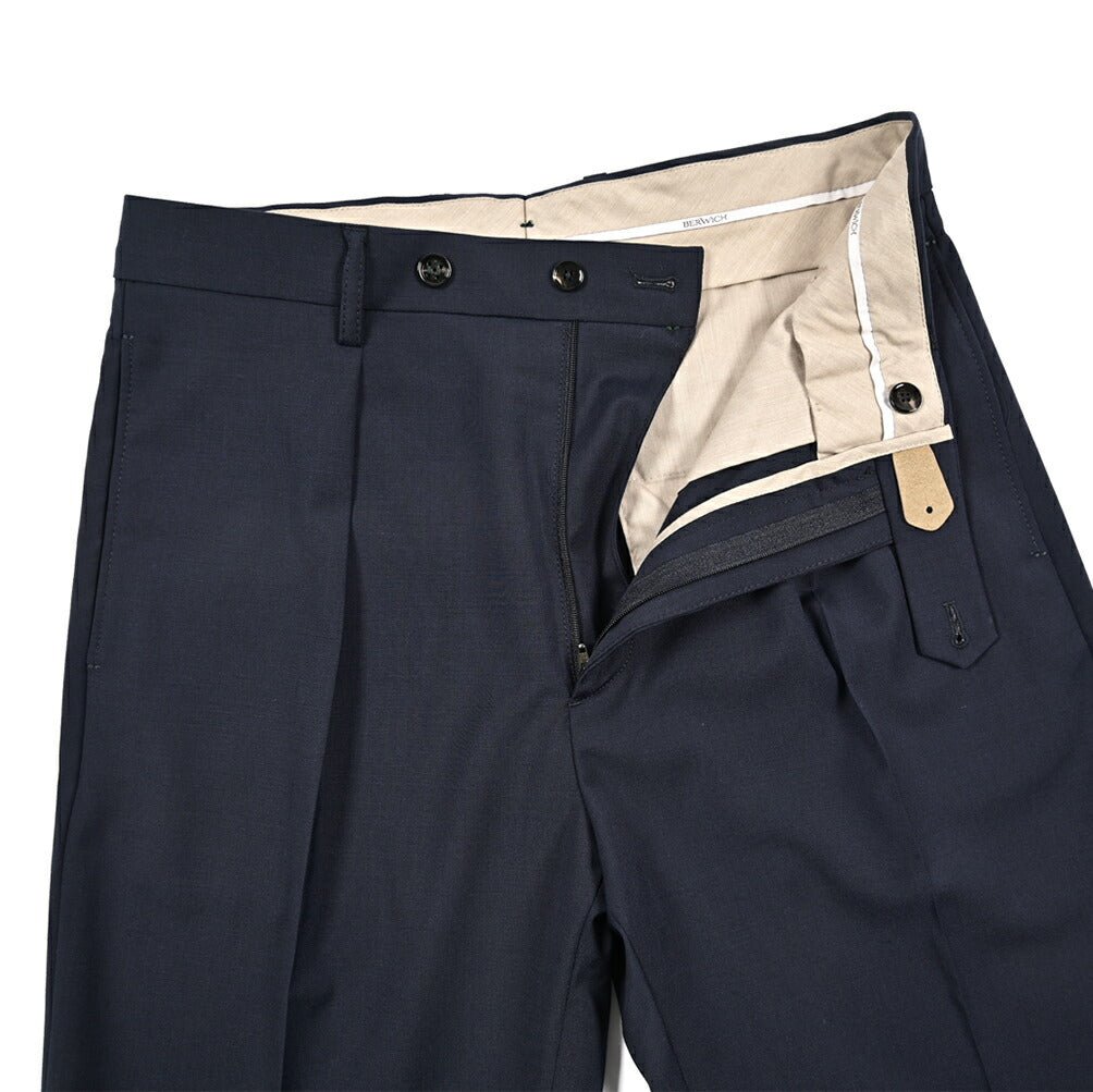 BERWICH “CHIAIA LONG” 高機能ストレッチウール ワンタックスラックス ネイビー(navy) 46 | GUARDAROBA MILANO OFFICIAL STORE