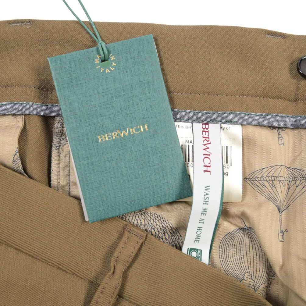 BERWICH “CHIAIA LONG” 高機能ストレッチウール ワンタックスラックス カーキグリーン(olive) 46 | GUARDAROBA MILANO OFFICIAL STORE