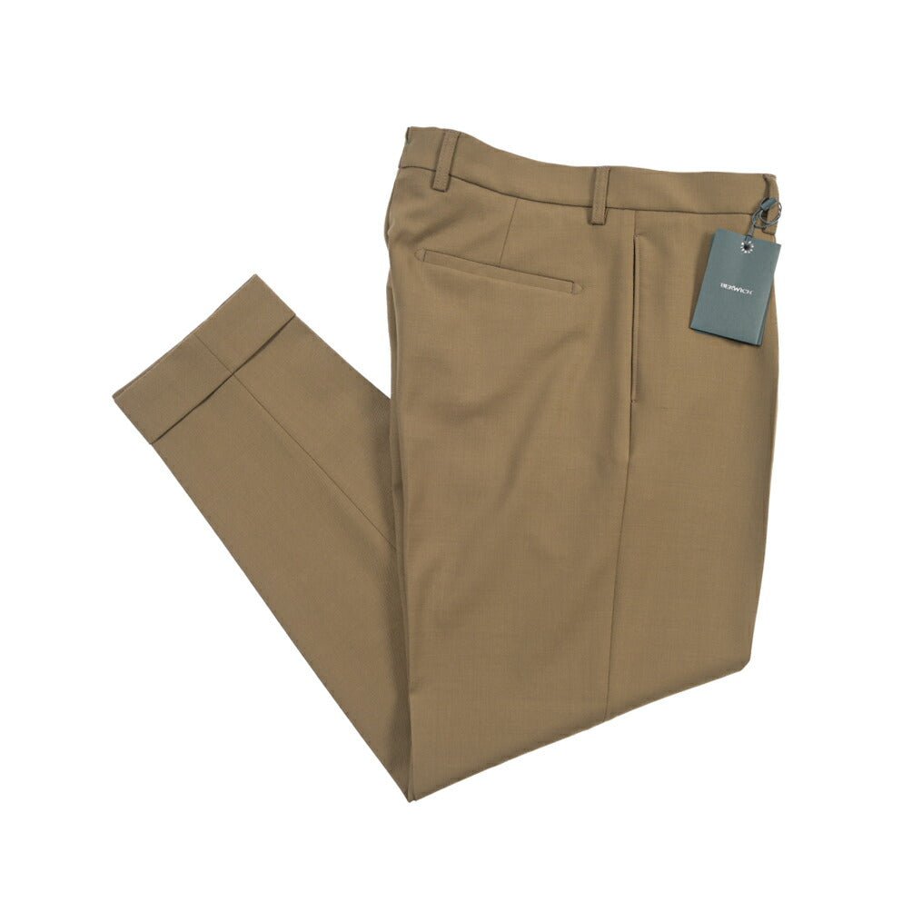 BERWICH “CHIAIA-LONG” ポリエステル混ウール ワンタックスラックス カーキグリーン(olive) 46 | GUARDAROBA MILANO OFFICIAL STORE