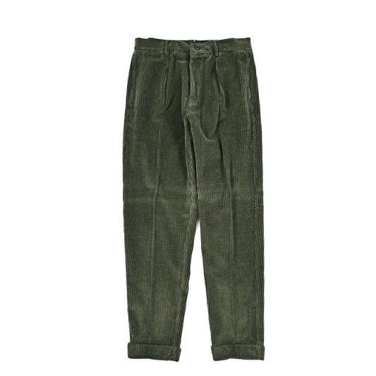 BERWICH “CHIAIA LONG - GD” コットン100% 太畝コーデュロイワンタックパンツ グリーン(ds861) 46 | GUARDAROBA MILANO OFFICIAL STORE
