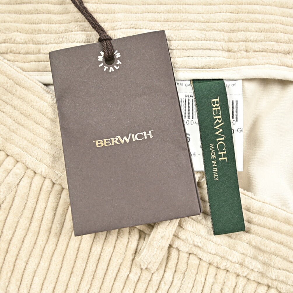 BERWICH “CHIAIA LONG - GD” コットン100% 太畝コーデュロイワンタックパンツ ベージュ(ds0001) 46 | GUARDAROBA MILANO OFFICIAL STORE