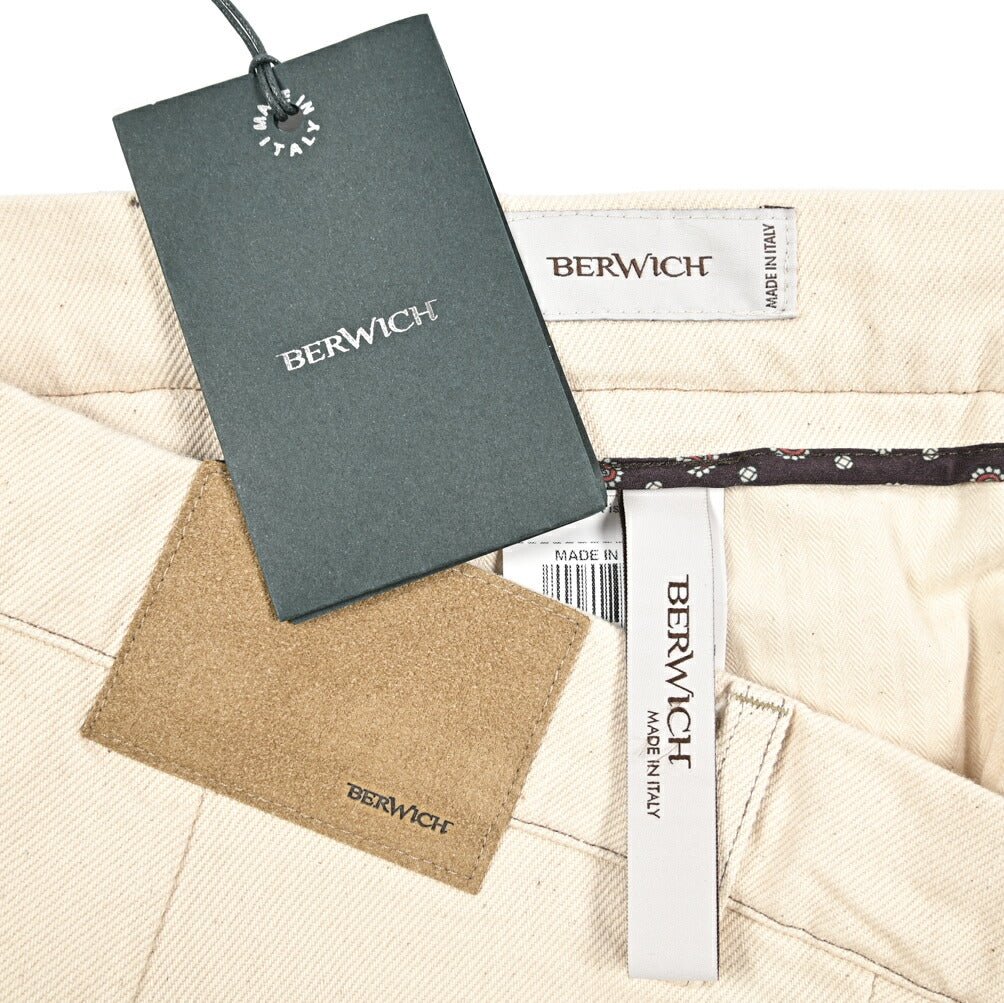 BERWICH “CHIAIA LONG - GD” コットン100%デニム ワンタックパンツ / デニスラ オフホワイト(ecru denim) 54 | GUARDAROBA MILANO OFFICIAL STORE