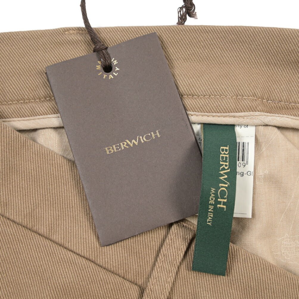 BERWICH “CHIAIA LONG-GD” ストレッチコットン ワンタックパンツ ブラウン(noce724) 50 | GUARDAROBA MILANO OFFICIAL STORE