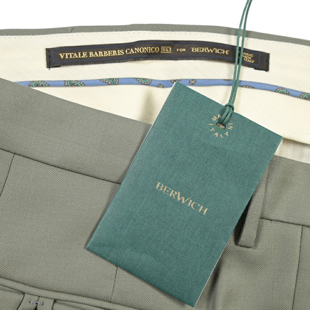 BERWICH “MORELLO 1P” ウール100% ワンタックスラックス / CANONICO製生地 グリーン(sage) 48 | GUARDAROBA MILANO OFFICIAL STORE
