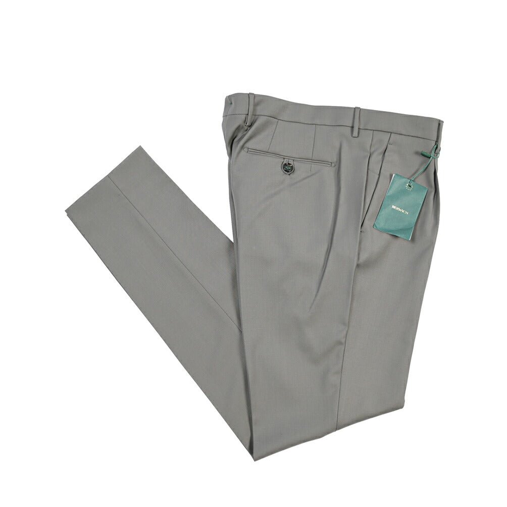 BERWICH “MORELLO 1P” ウール100% ワンタックスラックス / CANONICO製生地 グレー(matt grey) 48 | GUARDAROBA MILANO OFFICIAL STORE