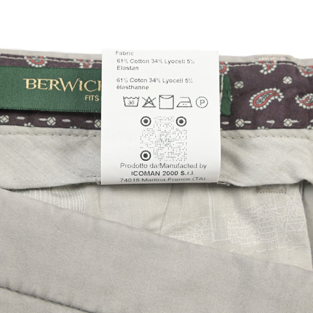BERWICH “MORELLO 1P-GD” リヨセル混コットン ワンタックチノパンツ グレー(conza701) 52 | GUARDAROBA MILANO OFFICIAL STORE