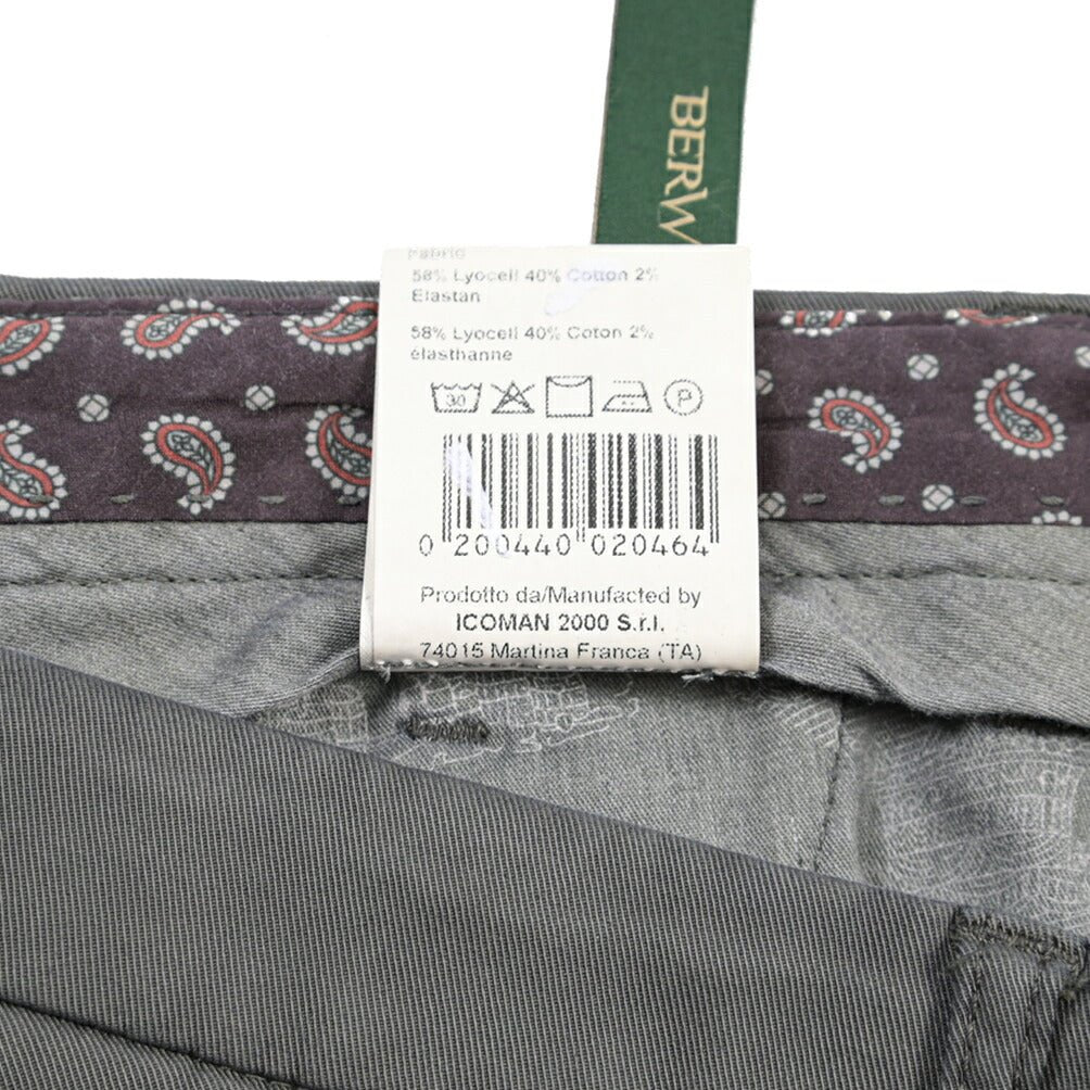 BERWICH “MORELLO 1P-GD” リヨセル混コットン ワンタックパンツ グレー(oliva636) 46 | GUARDAROBA MILANO OFFICIAL STORE