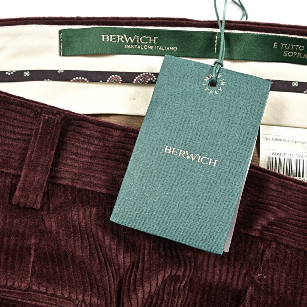 BERWICH “MORELLO” ストレッチコットン 中畝コーデュロイノータックパンツ ワインレッド(wine) 46 | GUARDAROBA MILANO OFFICIAL STORE