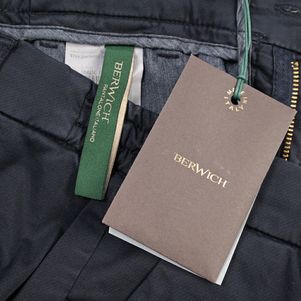 BERWICH “MORELLO ELAX-GD” ストレッチコットン ノータックチノパンツ ネイビー(navy665) 46 | GUARDAROBA MILANO OFFICIAL STORE
