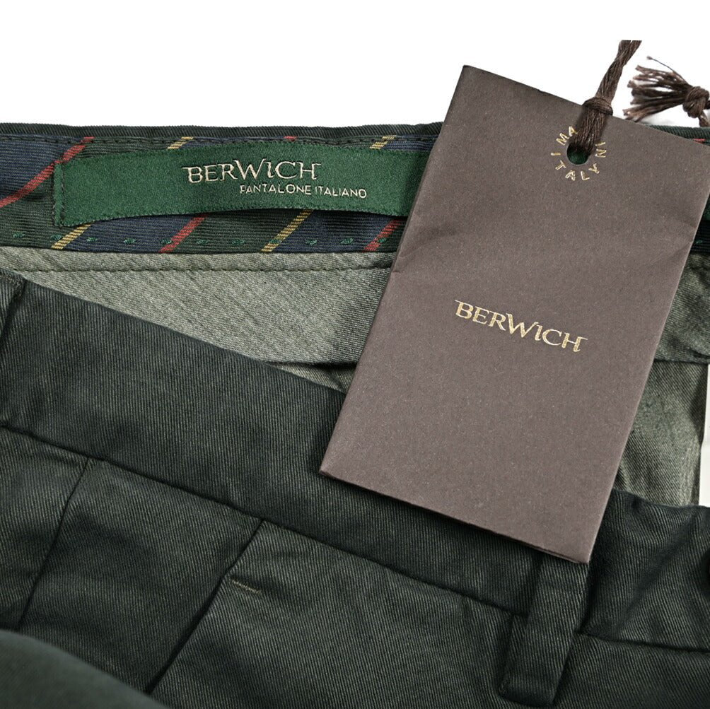 BERWICH "MORELLO - GD" ストレッチコットンチノ ノータックパンツ カーキグリーン(army861) 44 | GUARDAROBA MILANO OFFICIAL STORE