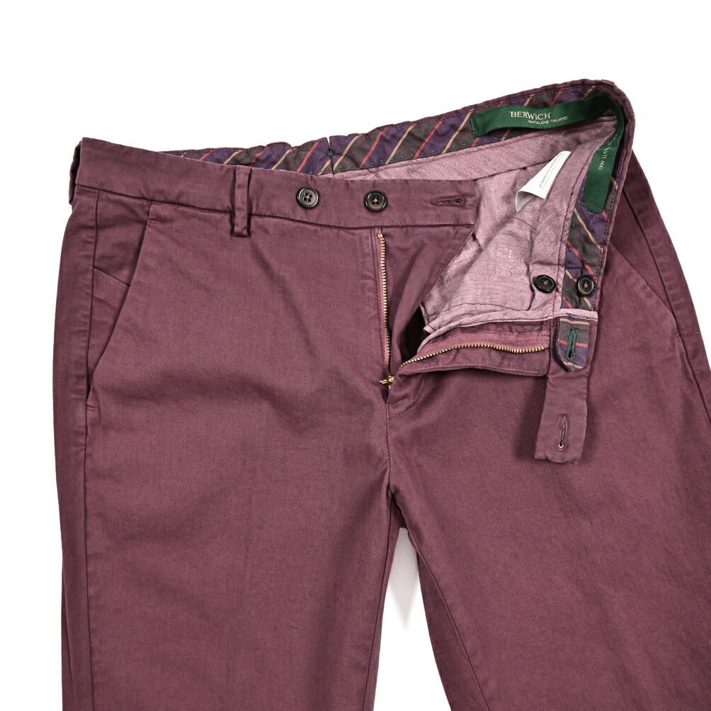 BERWICH "MORELLO - GD" ストレッチコットンチノ ノータックパンツ ワインレッド(cabernet130) 44 | GUARDAROBA MILANO OFFICIAL STORE