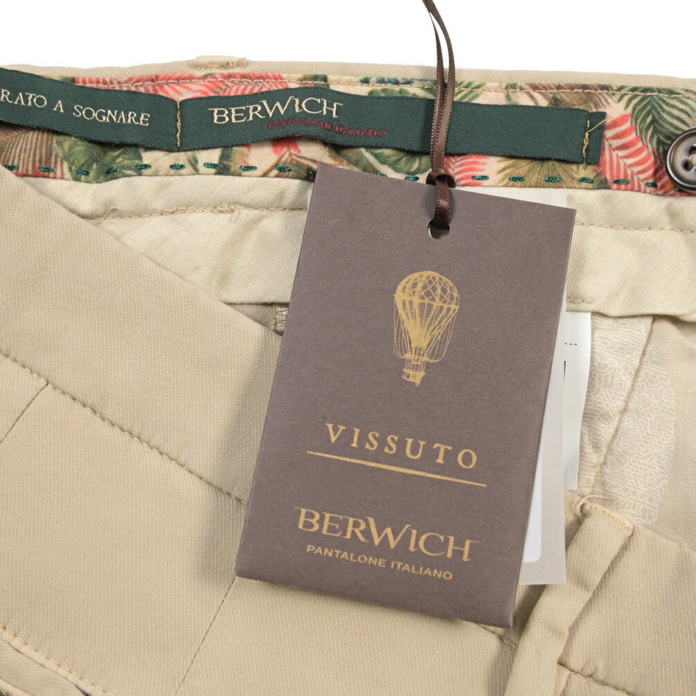 BERWICH “MORELLO - GD” ビスコース混コットン ノータックチノパンツ ベージュ(beige208) 50 | GUARDAROBA MILANO OFFICIAL STORE