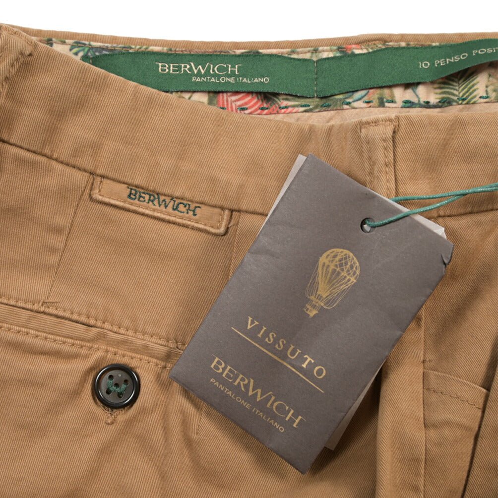 BERWICH “MORELLO - GD” ストレッチコットン ノータックチノパンツ ブラウン(khaki180) 48 | GUARDAROBA MILANO OFFICIAL STORE