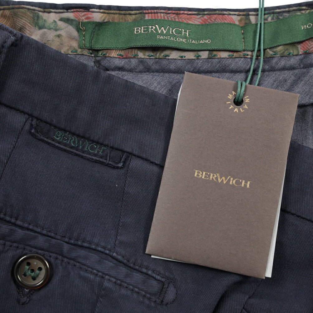BERWICH “MORELLO-GD” ビスコース混コットン ノータックチノパンツ ネイビー(navy665) 44 | GUARDAROBA MILANO OFFICIAL STORE