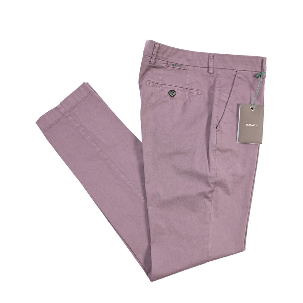 BERWICH “MORELLO-GD” ストレッチコットン ノータックチノパンツ パープル(cipolla502) 46 | GUARDAROBA MILANO OFFICIAL STORE