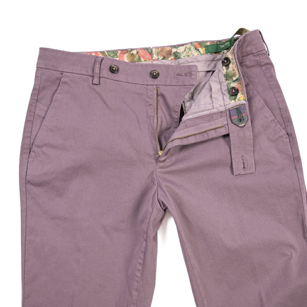 BERWICH “MORELLO-GD” ストレッチコットン ノータックチノパンツ パープル(cipolla502) 46 | GUARDAROBA MILANO OFFICIAL STORE