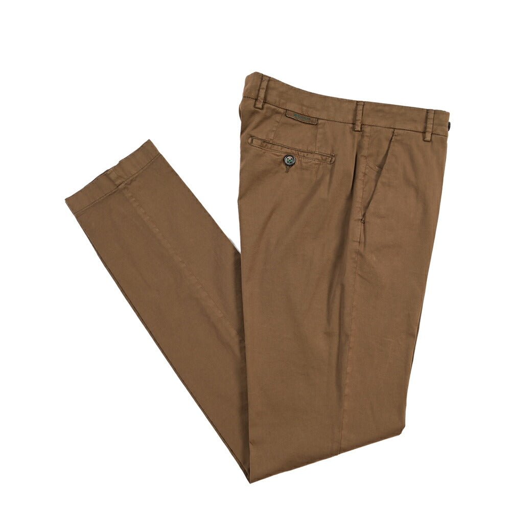 BERWICH “MORELLO-GD” シルク混コットン ノータックチノパンツ ブラウン(moro774) 48 | GUARDAROBA MILANO OFFICIAL STORE