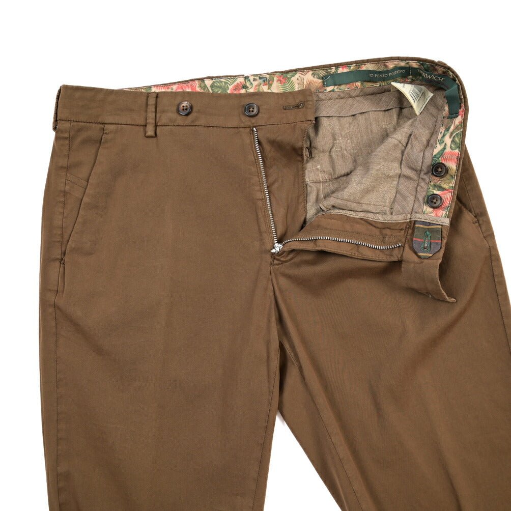 BERWICH “MORELLO-GD” シルク混コットン ノータックチノパンツ ブラウン(moro774) 48 | GUARDAROBA MILANO OFFICIAL STORE