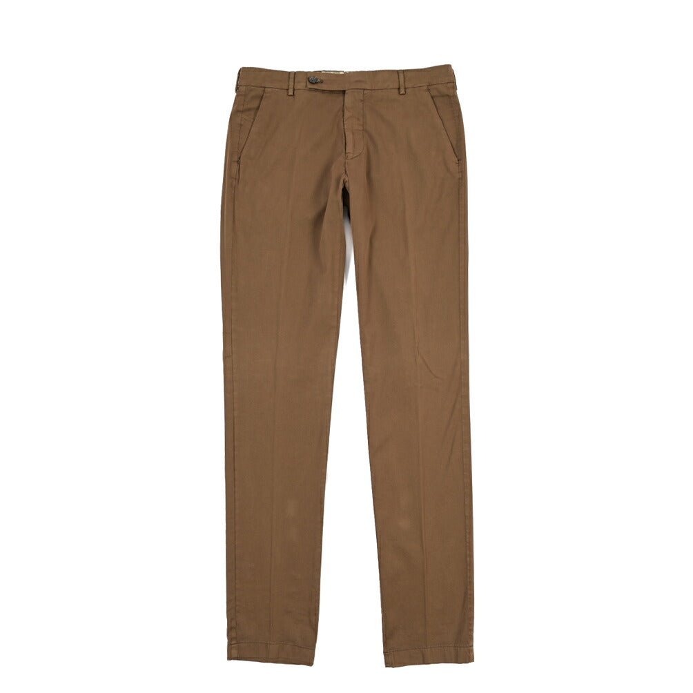 BERWICH “MORELLO-GD” シルク混コットン ノータックチノパンツ ブラウン(moro774) 48 | GUARDAROBA MILANO OFFICIAL STORE