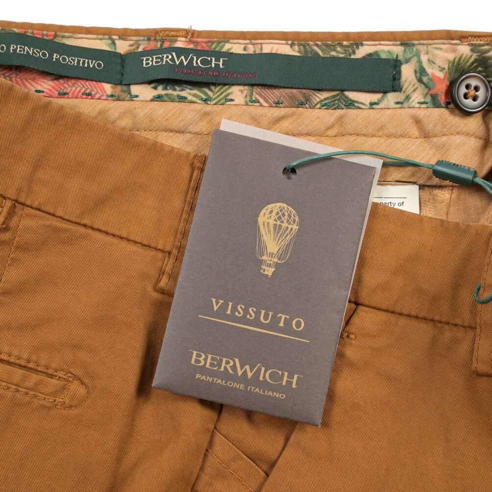 BERWICH “MORELLO-GD” ストレッチコットン ノータックチノパンツ ブラウン(biscotto887) 46 | GUARDAROBA MILANO OFFICIAL STORE